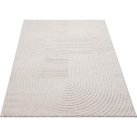 Tapis d'extérieur confortable, effet 3D, haute densité de poils, doux et agréable au toucher, couleur crème - 140 x 200 cm