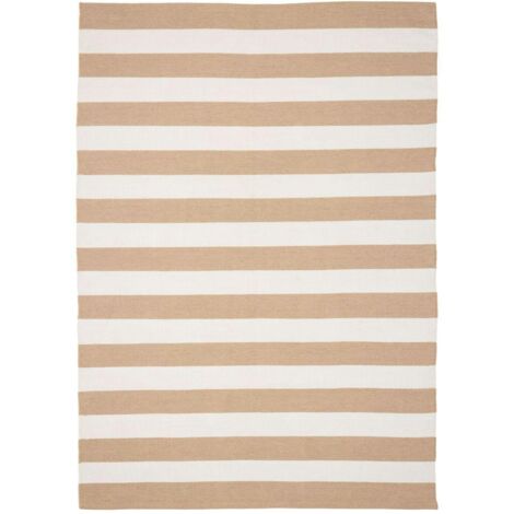 Tapis d'extérieur écoresponsable - rayures beige/blanc MENDOZA