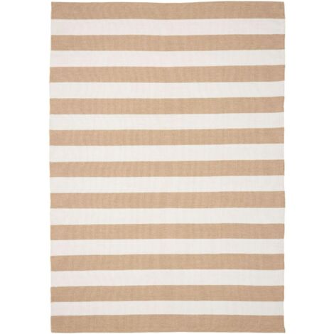 Tapis d'extérieur écoresponsable - rayures beige/blanc MENDOZA