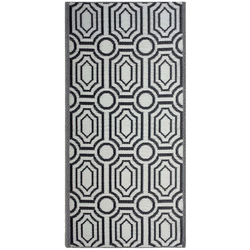 Beliani - Tapis d'Extérieur Noir et Blanc en Polypropylène pour Terrasse au Style Moderne 90 x 180 cm