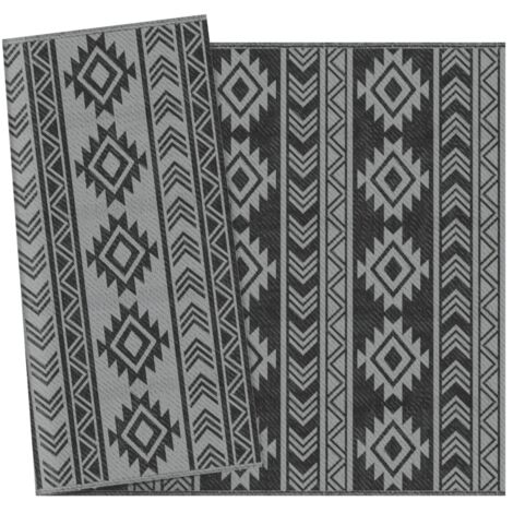 Tapis d'extérieur imperméable, double face, en fibre synthétique de haute qualité, noir et gris, 182 x 274 cm