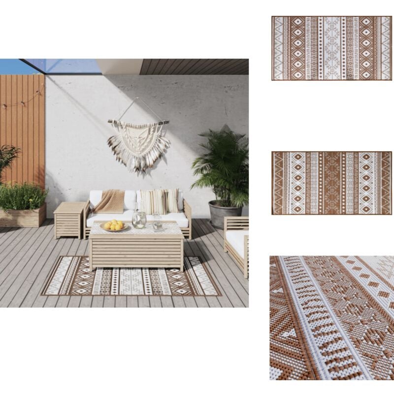 Tapis d'extérieur marron et blanc 80x150 cm design réversible - Tapis Exterieure - Tapis De Jardin - Tapis Reversible - Tapis Brun - Tapis Imperméable