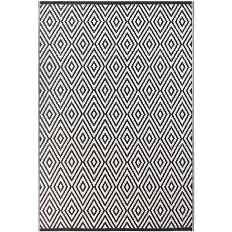 Tapis d'Extérieur Noir et Blanc en Polypropylène Motif Géométrique pour Terrasse au Style Moderne 150 x 200 cm Beliani - Noir
