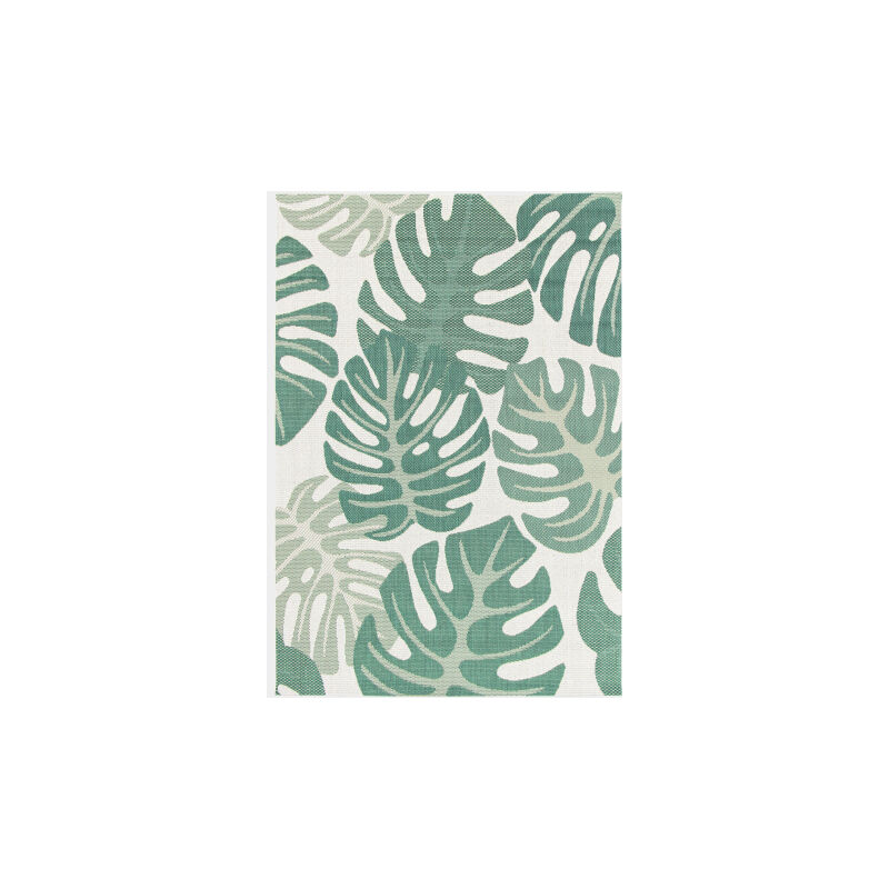 Décoweb - Tapis d'extérieur ou de salon - Green Tropical - Vert et écru - 80 x 150 cm