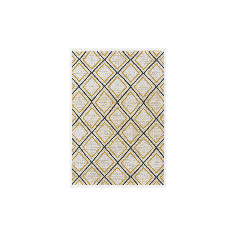 Décoweb - Tapis d'extérieur ou de salon - Motifs losanges - Jaune et noir - 200 x 290 cm