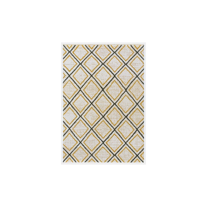 Tapis d’extérieur ou de salon - Motifs losanges - Jaune et noir - 120 x 170 cm
