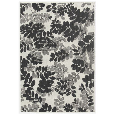 Tapis d'extérieur ou de salon - Poésie - Feuilles noires et grises - 80 x 150 cm