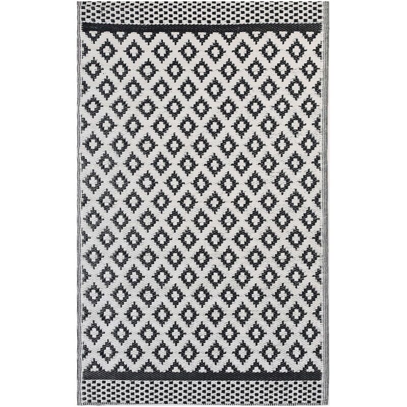 Tapis d'Extérieur Motif Géométrique 120 x 180 cm en Synthétique Noir Blanc Thane