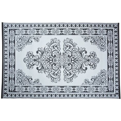Tapis d'extérieur rectangulaire réversible motif Perse noir/blanc - 186 x 119 cm