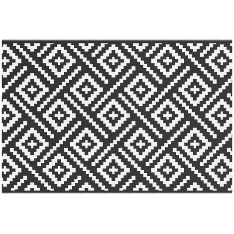 Tapis d'extérieur，Tapis de jardin Blanc et noir 120x180 cm PP CFW233172
