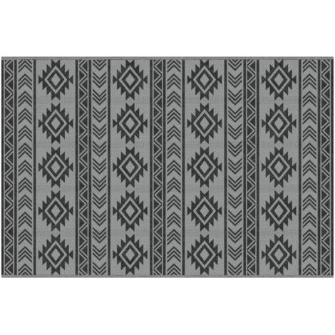 Tapis d’extérieur,tapis plastique imperméable,tapis de balcon à double face,pour terrasse,noir+gris,182 x 274 cm