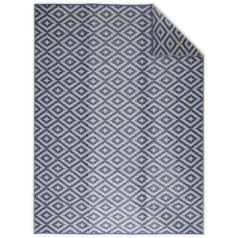 Alice's Garden - Tapis d'extérieur 270x360cm stockholm - Rectangulaire. motif losanges bleu / beige. jacquard. réversible. indoor / outdoor.