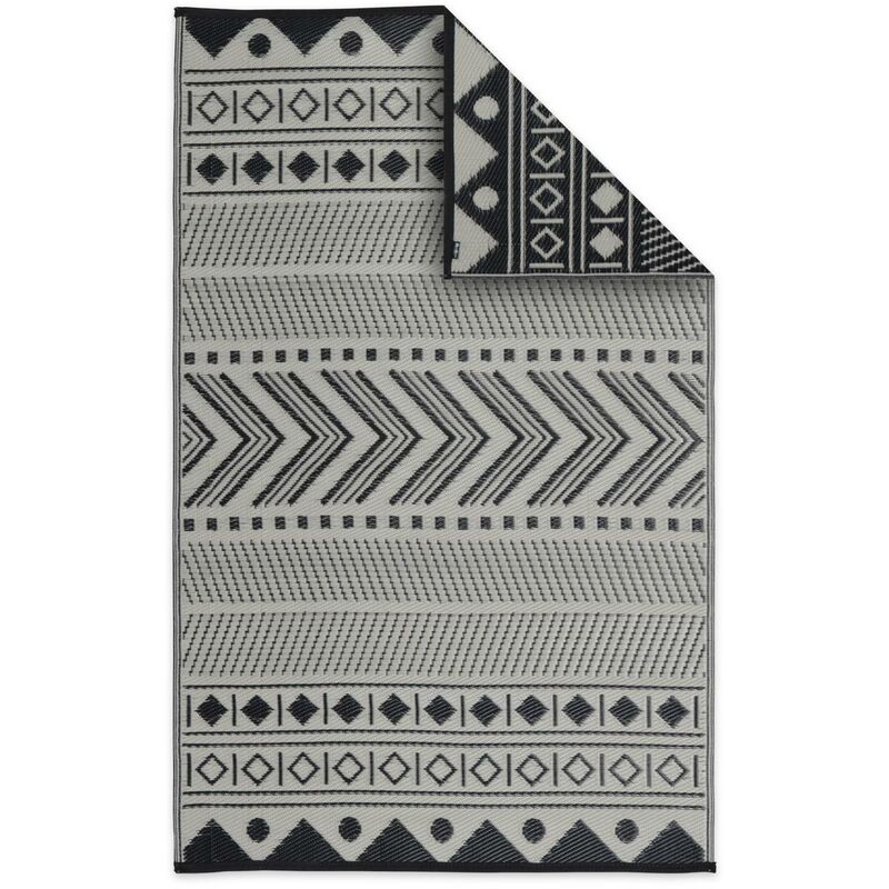 Sweeek - Tapis d'extérieur 120x180cm bamako - Rectangulaire. motif ethnique noir / beige. jacquard. réversible. indoor / outdoor