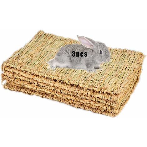 Tapis d'herbe tissé tapis de lit pour petit animal lapin literie nid à mâcher jouet lit jouet de jeu pour cochon d'inde perroquet lapin lapin hamster rat (lot de 3) (3 tapis d'herbe)