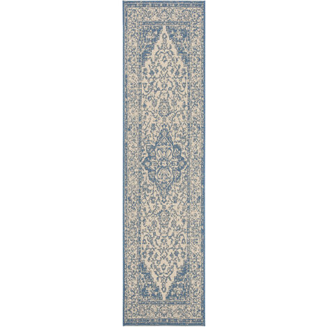 Safavieh Medallion Indoor/Outdoor Woven Area Rug, Beachhouse Collection, BHS137, in Cream & Blue,