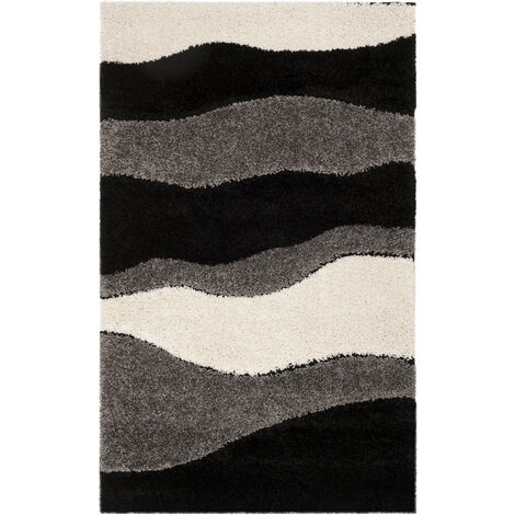 Safavieh Shaggy Indoor Woven Area Rug, Florida Shag Collection, SG475, in Grey & Black,