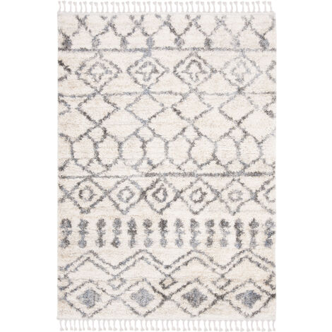 Safavieh Moroccan Shaggy Indoor Woven Area Rug, Berber Fringe Shag Collection, BFG626, in Cream & Grey,