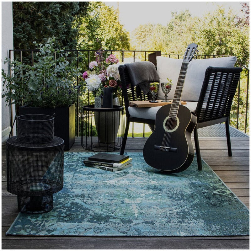 Deladeco - Tapis d'intérieur et extérieur ethnique Erika Ocean 80x150