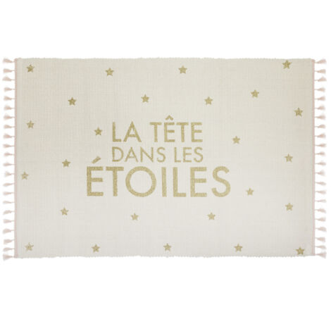 Tapis doré à franges - La tête dans les étoiles - 60 x 90 cm - Livraison gratuite