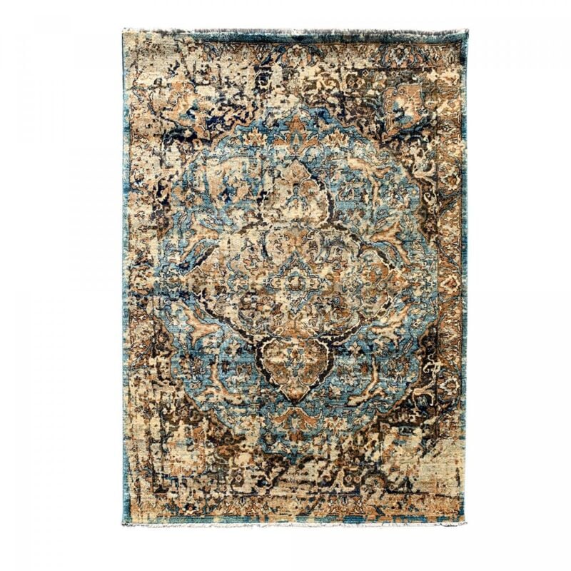 Jadorel - Tapis oriental 60x110 marron et bleu rectangle motif ethnique madallia
