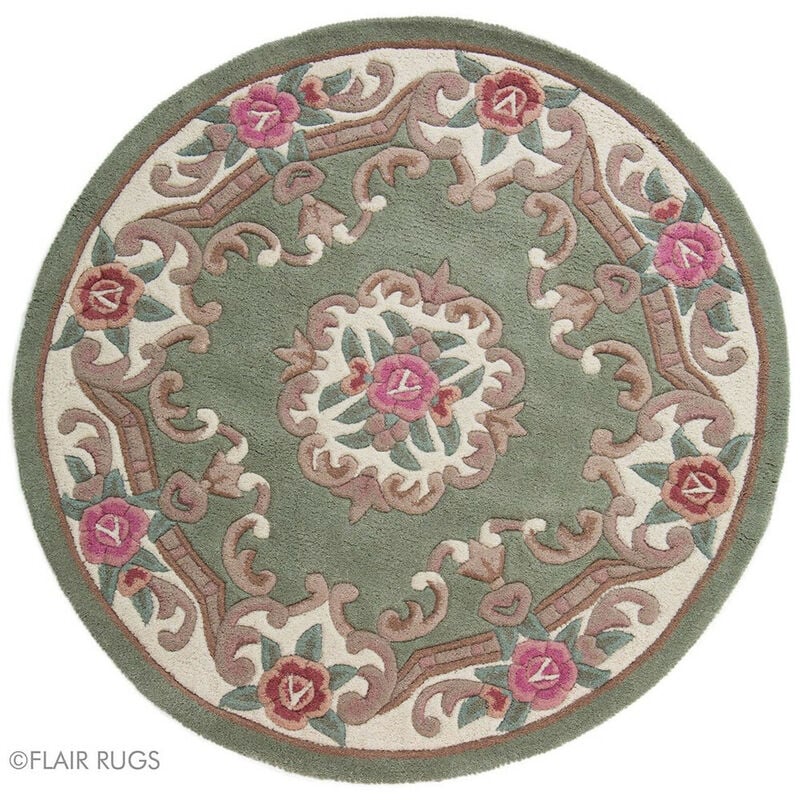Flair Rugs - Tapis d'orient shaggy en laine Aubusson Vert ø 120
