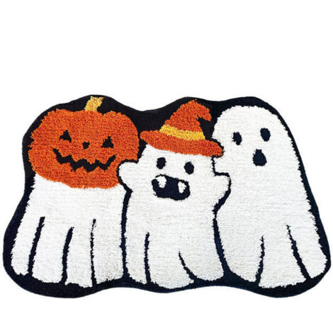 Tapis Douche Décoratif Halloween Fantôme Citrouille Microfibre Super Doux et Absorbant Antidérapant Lavable Machine Pour Salle de Bain et Chambre Enfant