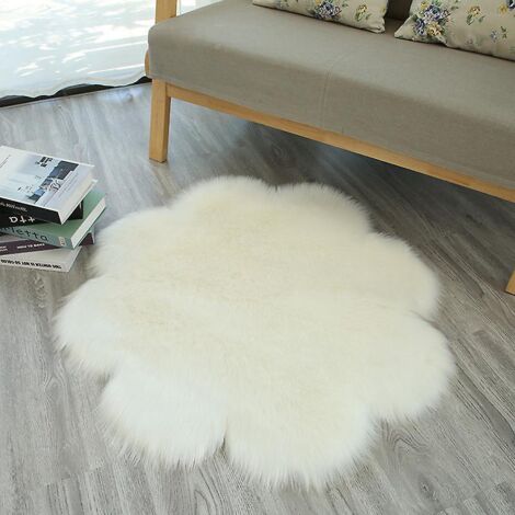 Tapis douillet en imitation peau de mouton synthétique - Coussin de chaise et tapis de canapé en fausse fourrure douce (Blanc, 90 x 90 cm)