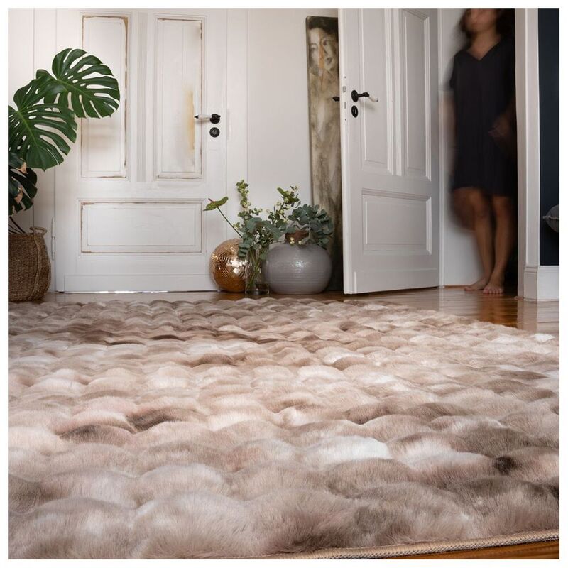 Deladeco - Tapis doux à poils longs moderne relief Sweety Taupe 120x170