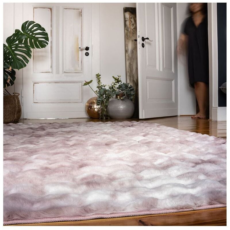 Deladeco - Tapis doux à poils longs moderne relief Sweety Rose 40x60