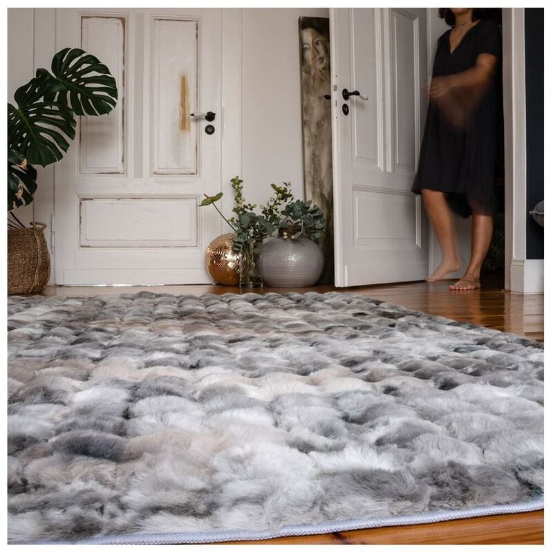 Deladeco - Tapis doux à poils longs moderne relief Sweety Gris 40x60