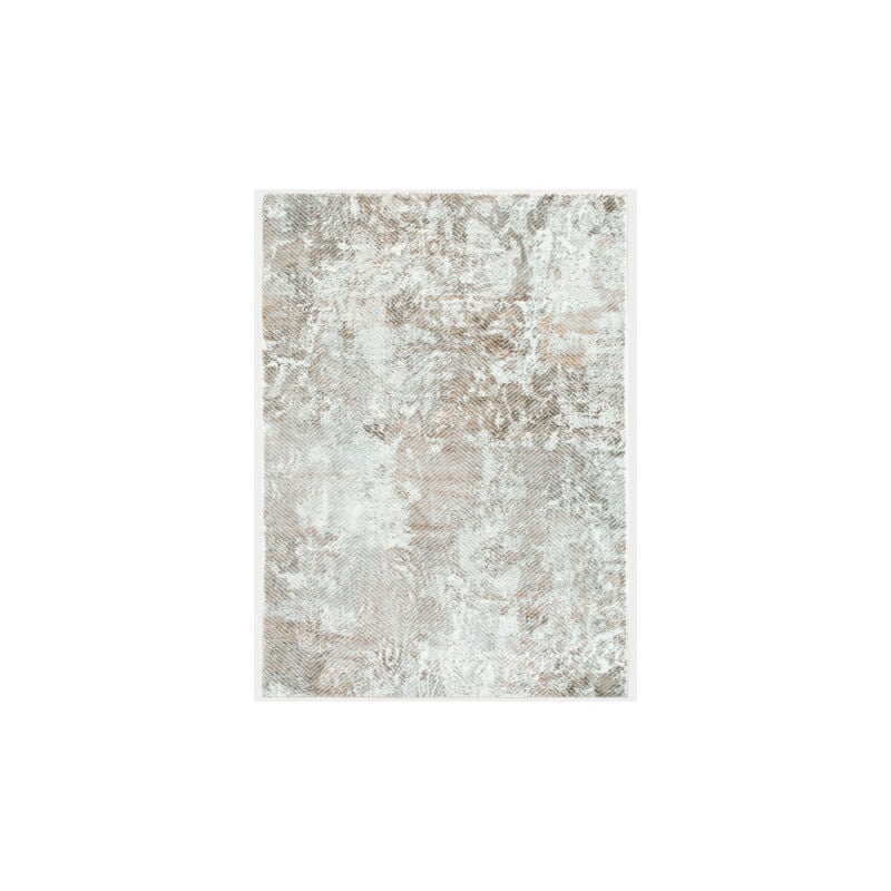 Décoweb - Tapis doux en velours - Archi - Blanc marbré marron et camel - 120 x 170 cm