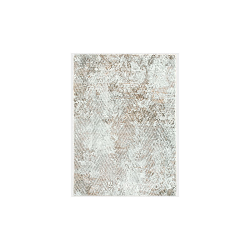 Décoweb - Tapis doux en velours - Archi - Blanc marbré marron et camel - 160 x 230 cm