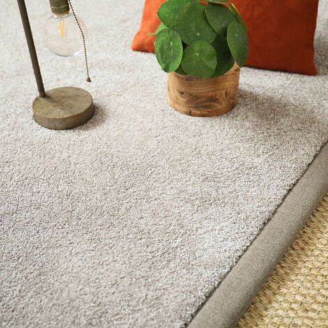Tapis doux poils longs - Touch grège clair - Ganse marron glacé - 80 x 150 cm