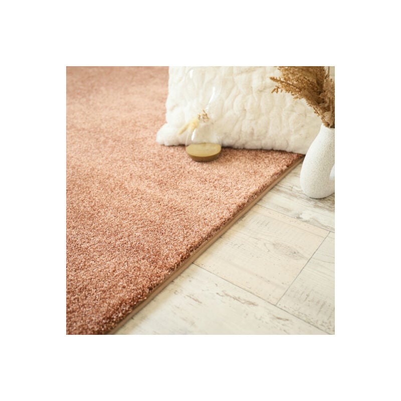 Décoweb - Tapis doux poils longs - Touch rose corail - Galon tabac - 120 x 170 cm