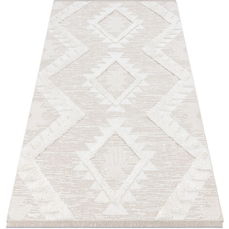 Tapis ECO SIZAL BOHO MOROC Diamants 22312 franges  - structurel beige / crème, tapis en coton recyclé beige 117x170 cm