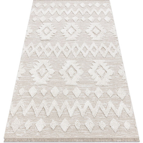 Tapis ECO SIZAL MOROC 22319 losangos boho franges  - structurel beige / crème beige 117x170 cm