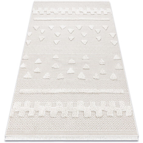Tapis ECO SIZAL MOROC 22321 Triangles, zigzag boho franges - structurel beige / crème beige 78x150 cm