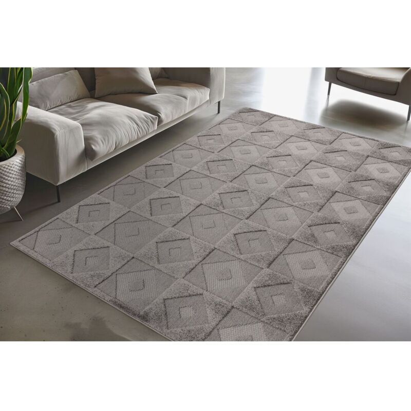 Allotapis - Tapis effet 3D extérieur et intérieur graphique design Donito Gris 80x150
