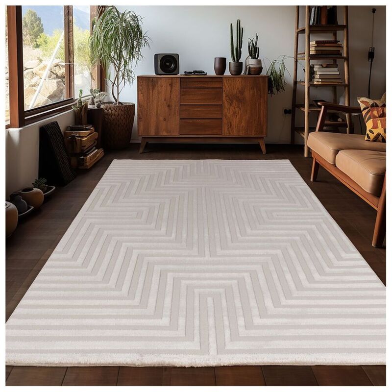 Allotapis - Tapis effet 3D graphique design rectangle Cernan Beige 160x230