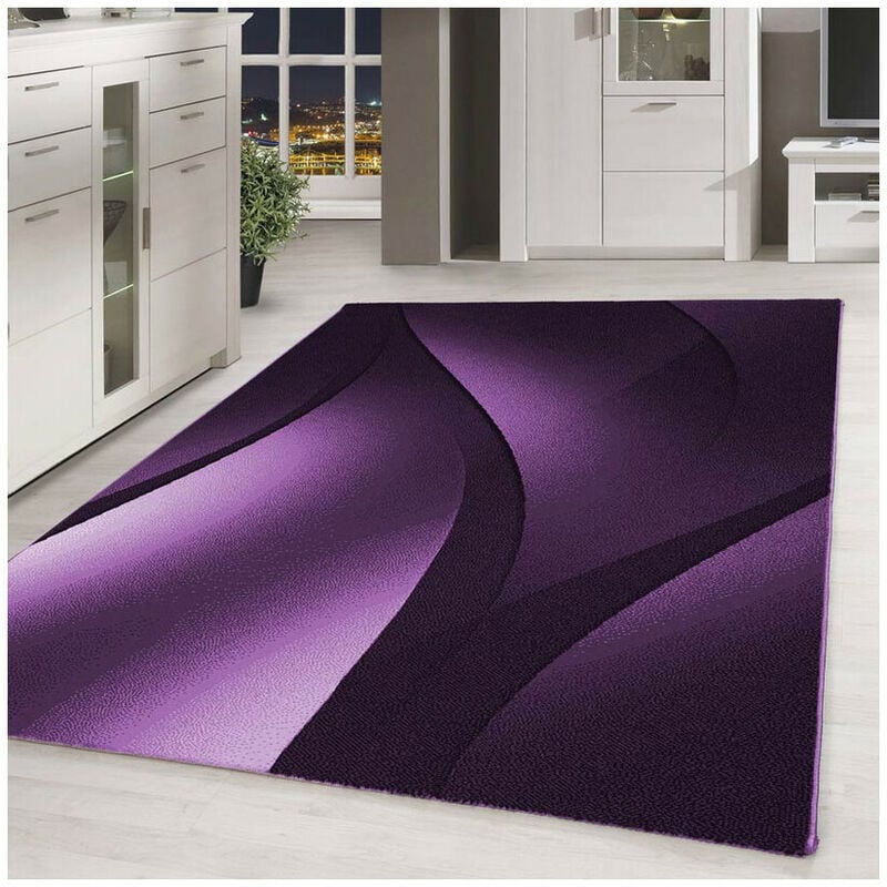 Allotapis - Tapis effet courbe pour salon design rectangle Kris Lilas 120x170