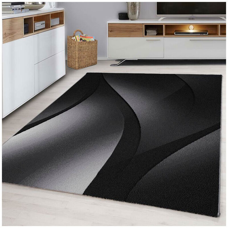 Allotapis - Tapis effet courbe pour salon design rectangle Kris Noir 200x290