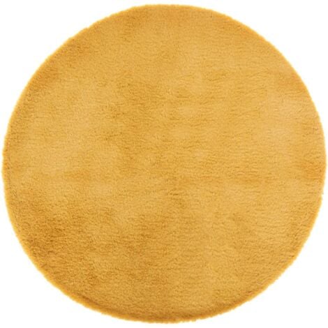 Tapis effet fourrure jaune moutarde D80cm - Atmosphera créateur d'intérieur