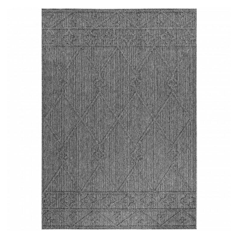 Tapis Salon Aspect Jute Boheme Relief Géométrique sobre et naturelle (Gris Naturel - 120x170cm)