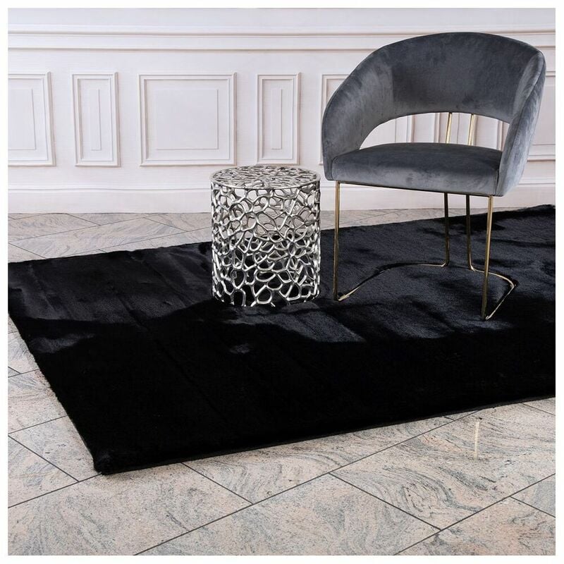 Hellocarpet - Tapis effet peau de mouton doux uni Rocco Noir 120x170