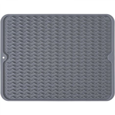 Tapis égouttoir à vaisselle en silicone, antidérapant, facile à nettoyer, gris
