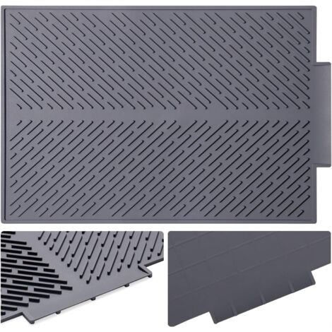 Tapis égouttoir à vaisselle en silicone gris 43 x 33 cm (17 x 13 pouces) avec système d'égouttage