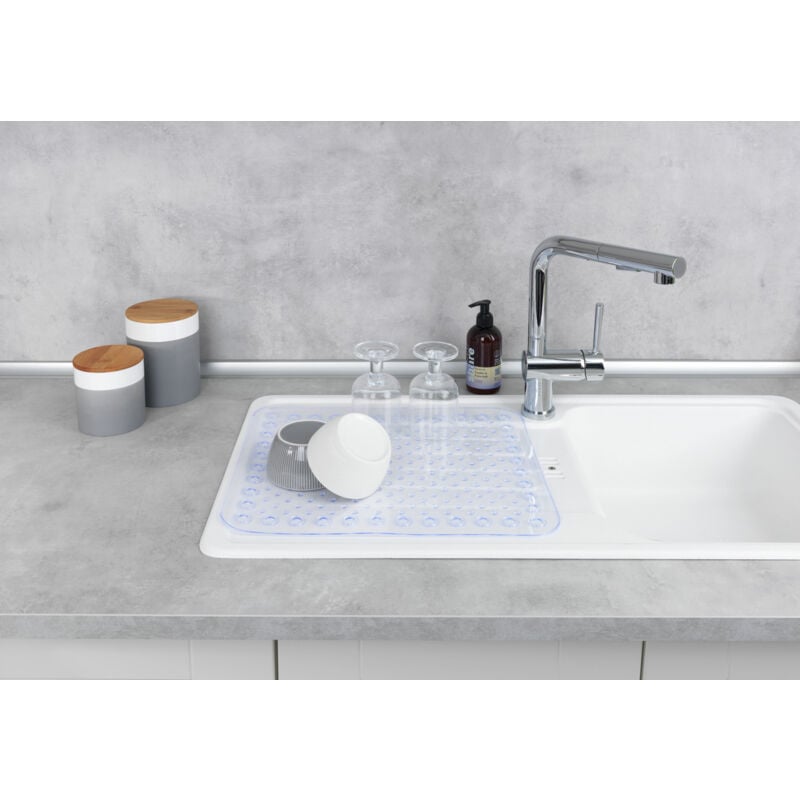 Wenko - Fond d'évier Kristall, Tapis d'évier de protection contre les rayures, protection vaisselle, Plastique, 41x35 cm, transparent