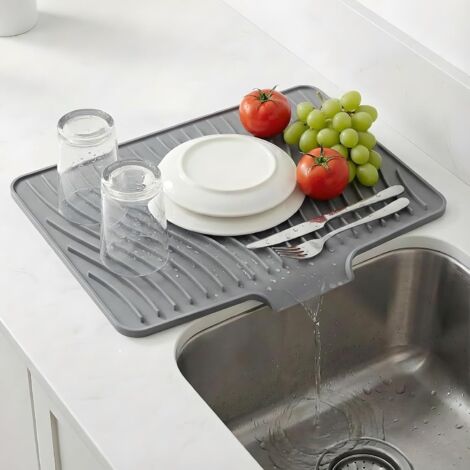 Tapis égouttoir en silicone pour vaisselle et couverts, gris