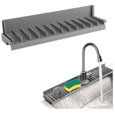 Tapis Égouttoir Évier Cuisine Tapis Egouttoir Tapis de Robinet en Silicone, Tapis Vaisselle Antidérapant en Silicone avec Bord Relevé et Drainage Incliné.