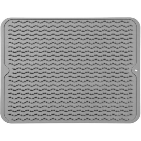 Tapis Egouttoir Vaisselle, 40 x 30 cm Tapis Vaisselle Absorbant Résistant à la Chaleur Egouttoir Séchage Rapide Silicone Antidérapant, pour Cuisine Bar Machine à Café, (Gris foncé)